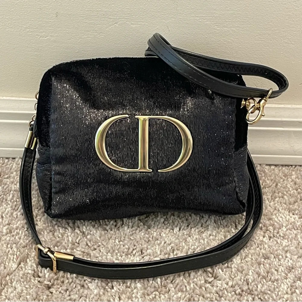 Dior black with gold cross body bag